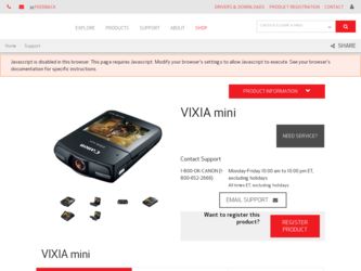 VIXIA mini X driver download page on the Canon site