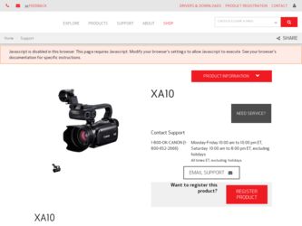 XA10 driver download page on the Canon site
