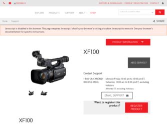 XF100 driver download page on the Canon site