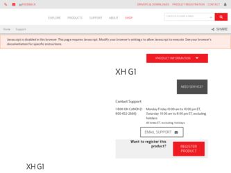 XH G1 driver download page on the Canon site