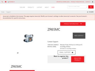 ZR65MC driver download page on the Canon site