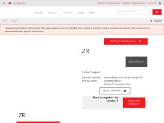 ZR70MC driver download page on the Canon site