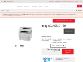 imageCLASS D1150 driver download page on the Canon site