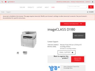 imageCLASS D1180 driver download page on the Canon site