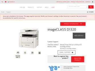 imageCLASS D1320 driver download page on the Canon site