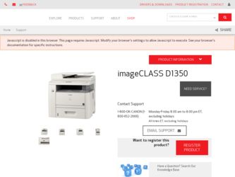 imageCLASS D1350 driver download page on the Canon site