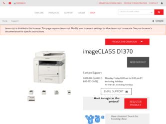 imageCLASS D1370 driver download page on the Canon site