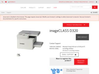 imageCLASS D320 driver download page on the Canon site