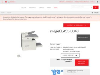 imageCLASS D340 driver download page on the Canon site
