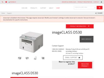 imageCLASS D530 driver download page on the Canon site