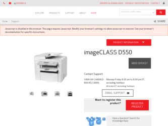 imageCLASS D550 driver download page on the Canon site