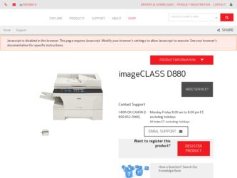 imageCLASS D880 driver download page on the Canon site