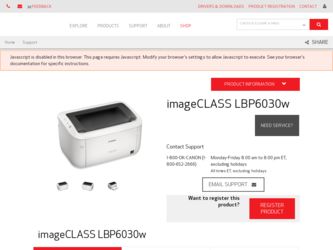 imageCLASS LBP6030w driver download page on the Canon site