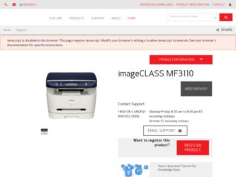 imageCLASS MF3110 driver download page on the Canon site
