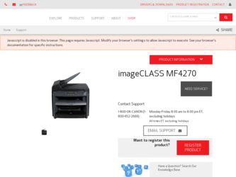 imageCLASS MF4270 driver download page on the Canon site