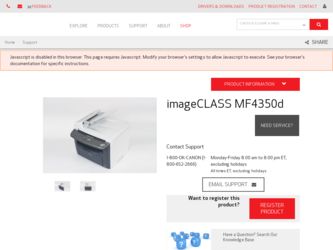 imageCLASS MF4350d driver download page on the Canon site
