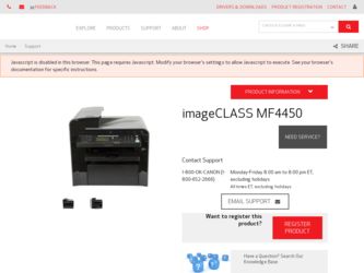 imageCLASS MF4450 driver download page on the Canon site