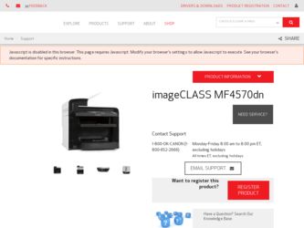 imageCLASS MF4570dn driver download page on the Canon site