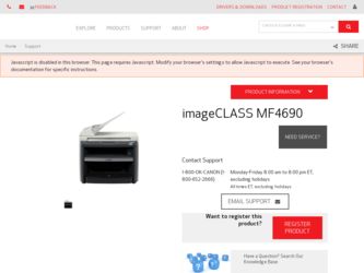 imageCLASS MF4690 driver download page on the Canon site