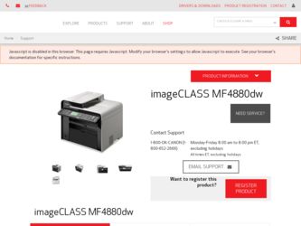 imageCLASS MF4880dw driver download page on the Canon site