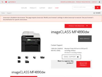 imageCLASS MF4890dw driver download page on the Canon site
