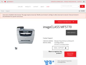 imageCLASS MF5770 driver download page on the Canon site