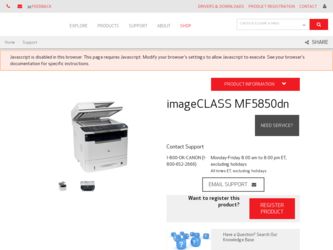 imageCLASS MF5850dn driver download page on the Canon site