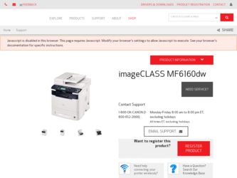 imageCLASS MF6160dw driver download page on the Canon site