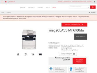 imageCLASS MF6180dw driver download page on the Canon site