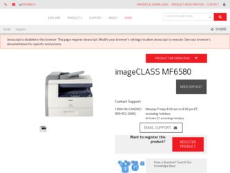 imageCLASS MF6580 driver download page on the Canon site