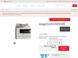 imageCLASS MF6590 driver download page on the Canon site