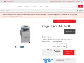 imageCLASS MF7460 driver download page on the Canon site