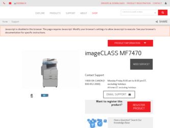 imageCLASS MF7470 driver download page on the Canon site