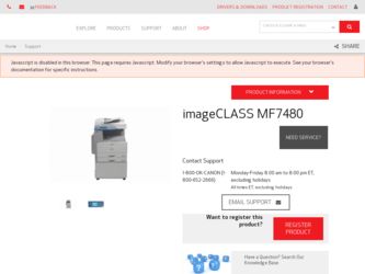 imageCLASS MF7480 driver download page on the Canon site