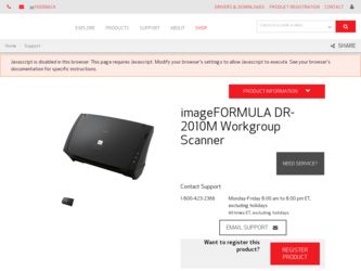 imageFORMULA DR-2010M Workgroup Scanner driver download page on the Canon site