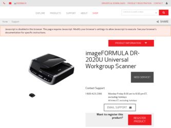 imageFORMULA DR-2020U Universal Workgroup Scanner driver download page on the Canon site