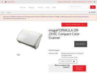 imageFORMULA DR-2510C Compact Color Scanner driver download page on the Canon site
