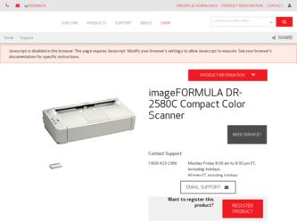 imageFORMULA DR-2580C Compact Color Scanner driver download page on the Canon site