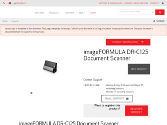 imageFORMULA DR-C125 Document Scanner driver download page on the Canon site