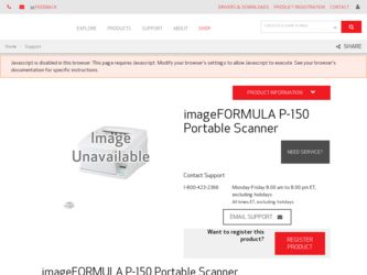 imageFORMULA P-150 Portable Scanner driver download page on the Canon site