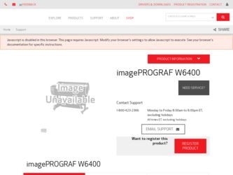 imagePROGRAF W6400 driver download page on the Canon site