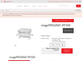 imagePROGRAF iPF500 driver download page on the Canon site