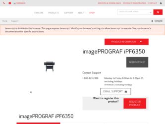 imagePROGRAF iPF6350 driver download page on the Canon site