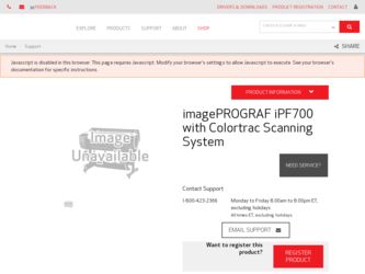 imagePROGRAF iPF700 with Colortrac Scanning System driver download page on the Canon site