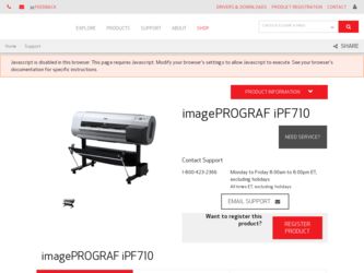 imagePROGRAF iPF710 driver download page on the Canon site