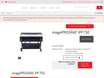 imagePROGRAF iPF750 driver download page on the Canon site