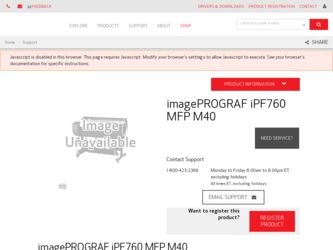 imagePROGRAF iPF760 MFP M40 driver download page on the Canon site