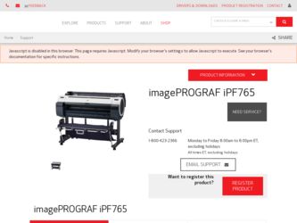 imagePROGRAF iPF765 driver download page on the Canon site