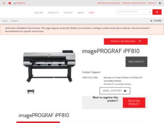 imagePROGRAF iPF810 driver download page on the Canon site