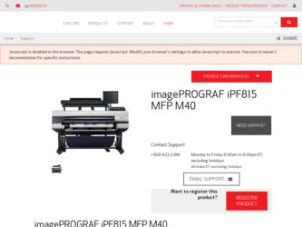 imagePROGRAF iPF815 MFP M40 driver download page on the Canon site